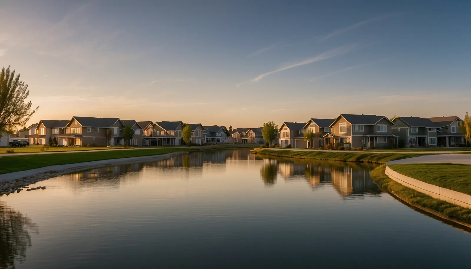 Modern River Islands neighborhood in Lathrop CA beside the San Joaquin River