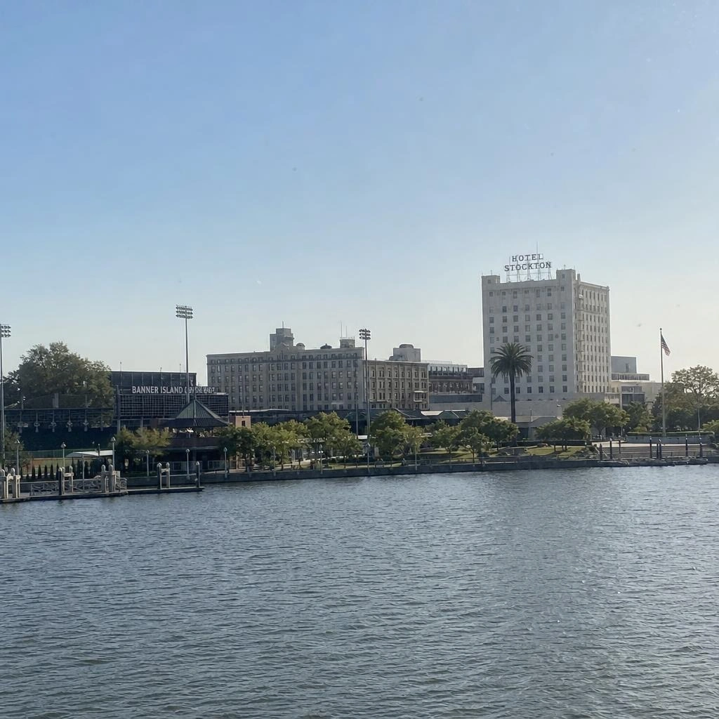 Downtown Stockton waterfront and Hotel Stockton